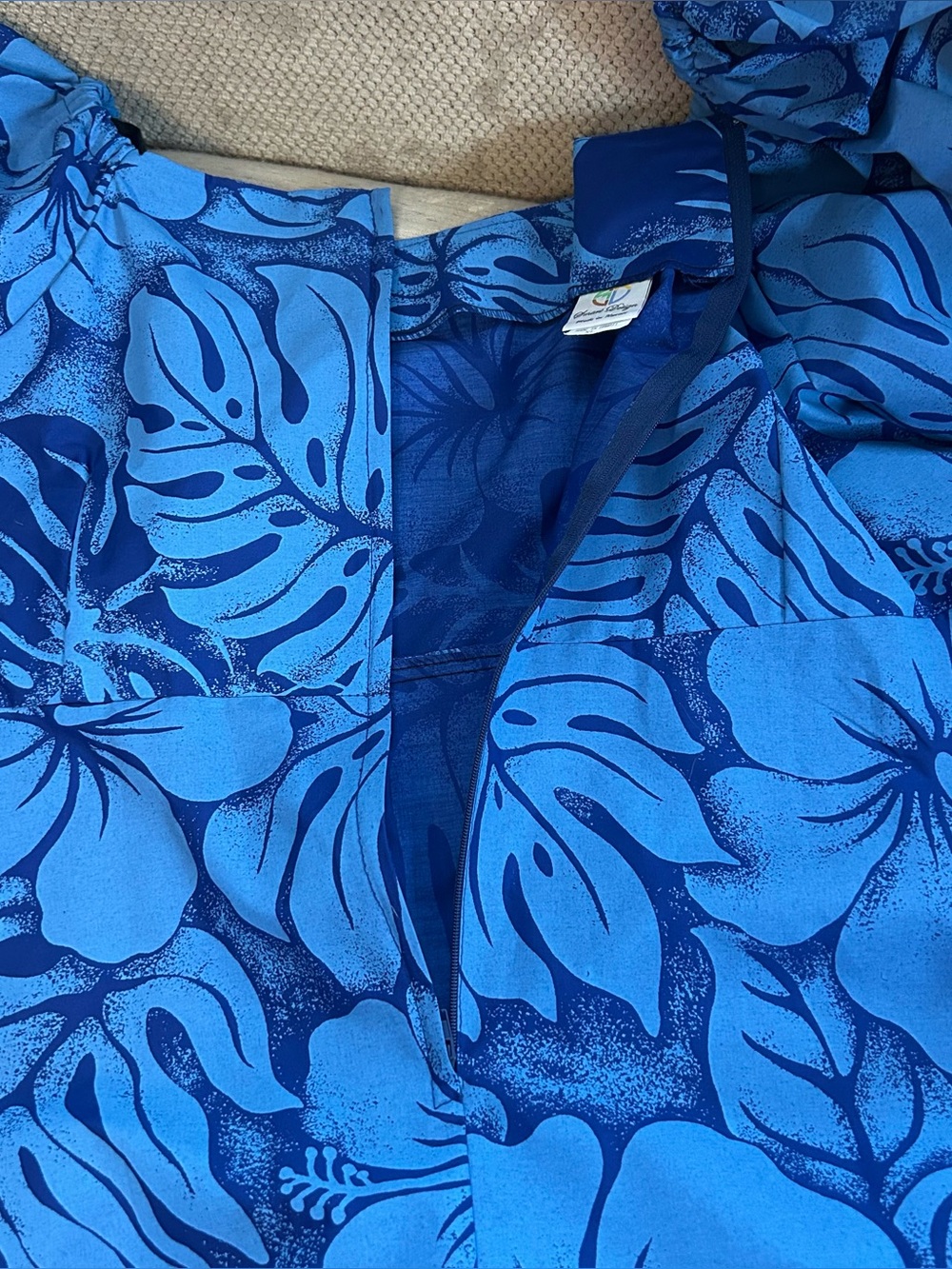 Hawaiian Dress Mumu by Smart Design Blue Tropical Floral Size XL Made in Hawaii - Picture 4 of 9
